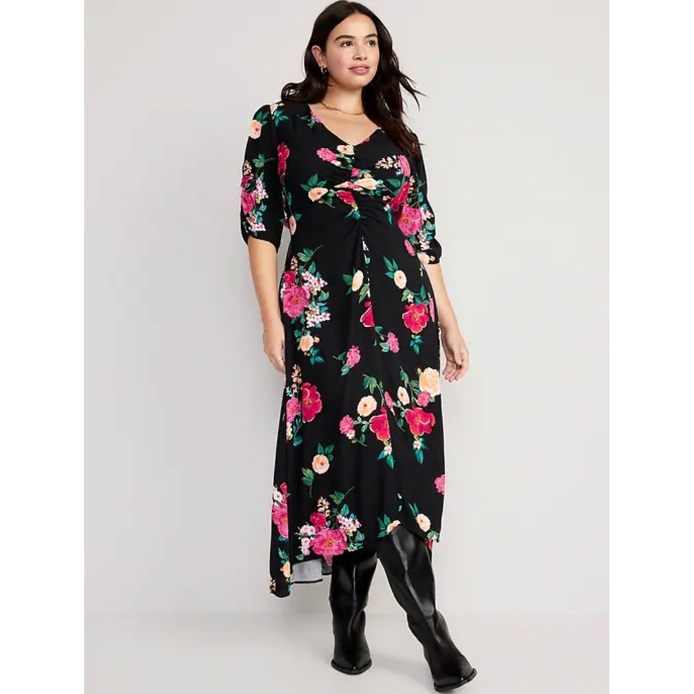Old Navy Floral Puff Sleeve Maxi Dress Size XXL Tall Empire Waist V-Neck‎